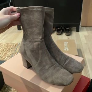 Silent D suede midi heel zip booties